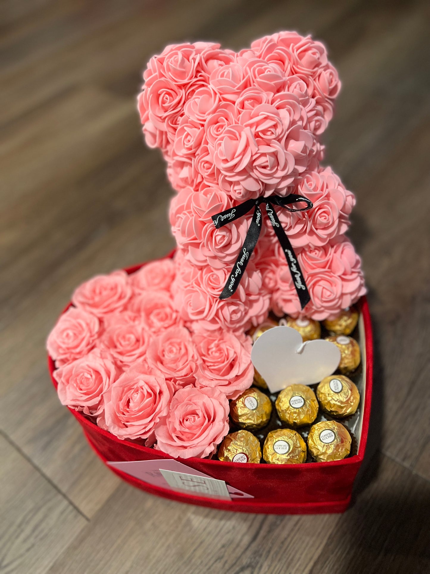 Heart Shaped Teddy Bear Custom Rose Box