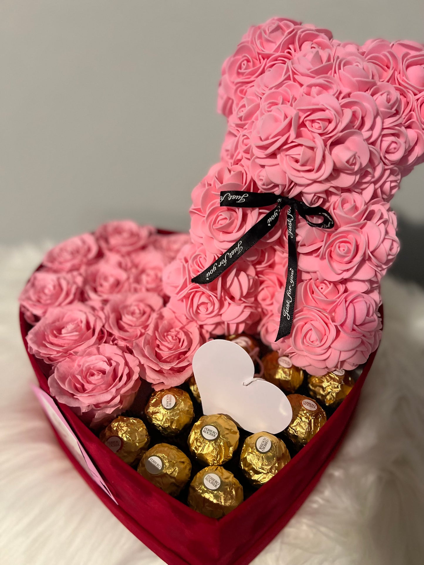 Heart Shaped Teddy Bear Custom Rose Box