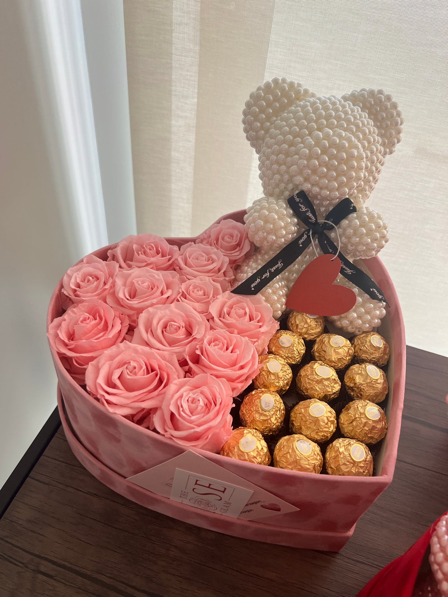 Heart Shaped Teddy Bear Custom Rose Box