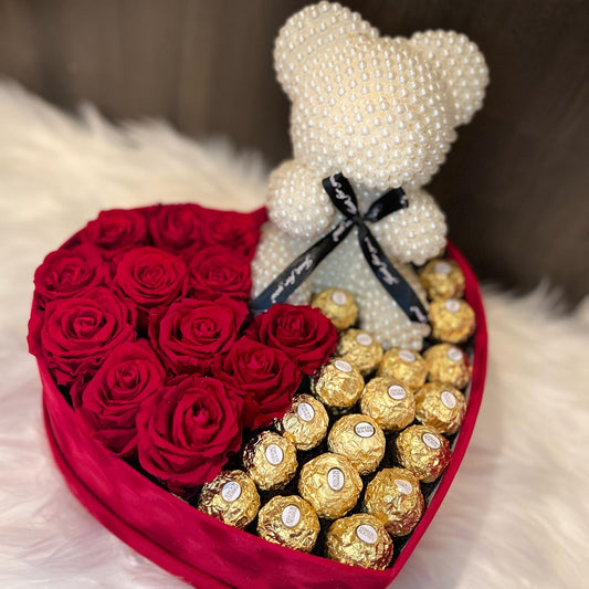 Heart Shaped Teddy Bear Custom Rose Box