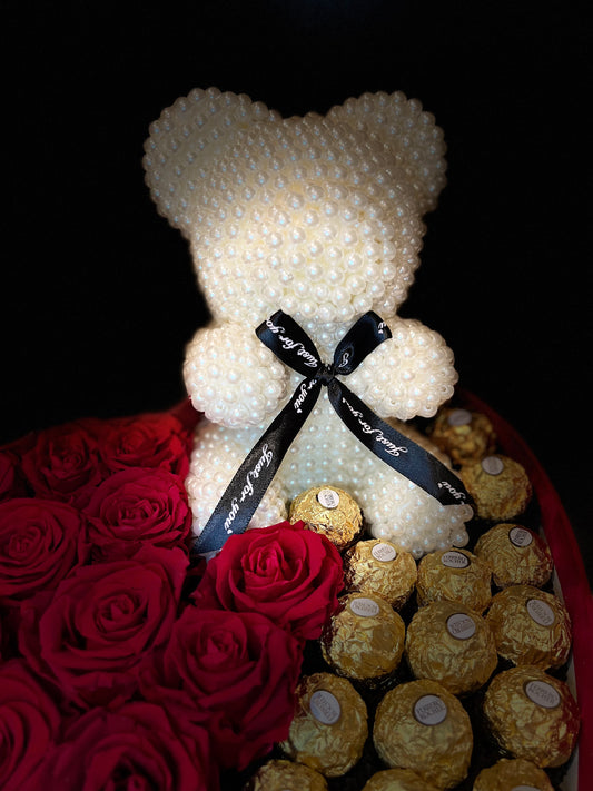 Heart Shaped Teddy Bear Custom Rose Box